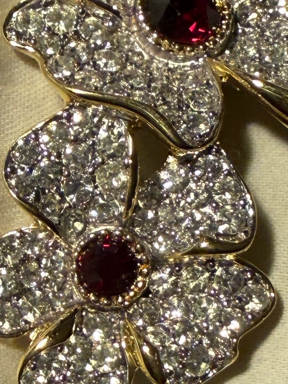 Vintage Trifari Kunio Matsumoto Pave Rhinestone Double Flower Brooch